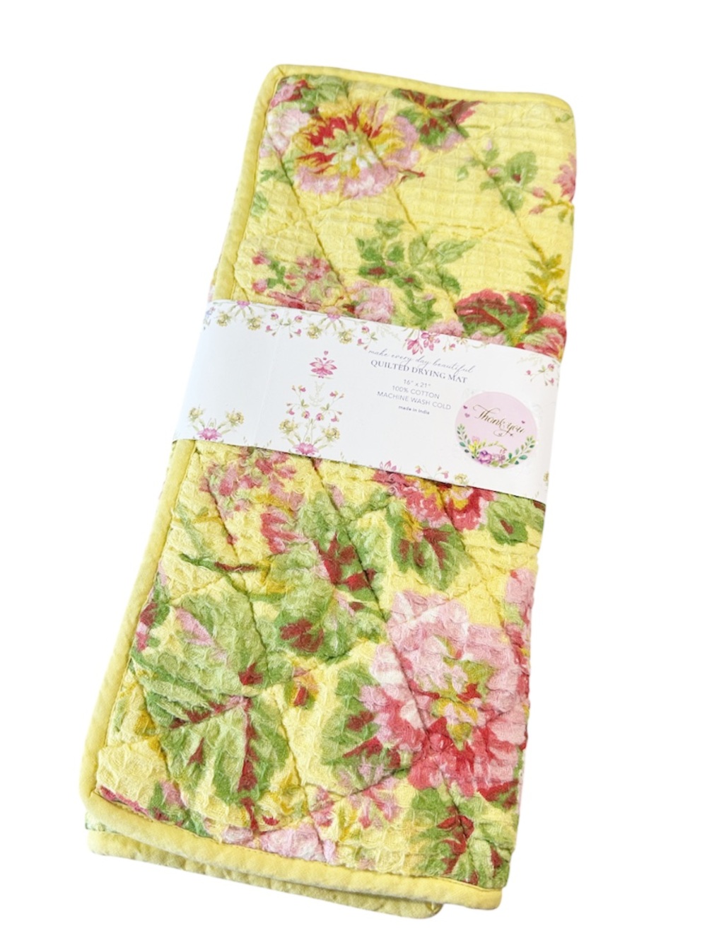 NEW April Cornell Yellow Floral EMMALINE Quilted DRYING MAT